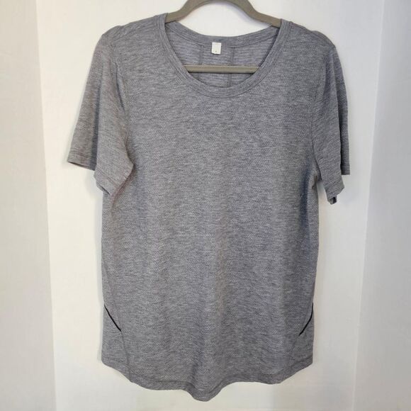 Lululemon Women's Relaxed Fit Short Sleeve | Gray Hexagon Knit Yoga Top Size 8 - Picture 3 of 7
